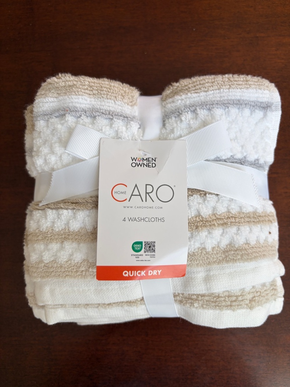 Caro Quick Dry Washcloth Set - White & Beige - 4 Pack